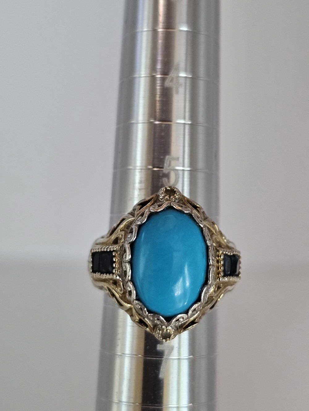 Sleeping Beauty Turquoise & London Blue Topaz Ring Sterling Silver 18k Sz 6 - Picture 6 of 6